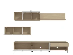 Parete Attrezzata Bianco Opaco Marrone Rovere 7 Ripiani un Cassetto 234x40x176h cm, Modulabile - Elice