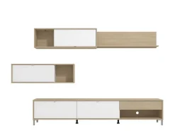 Parete Attrezzata Bianco Opaco Marrone Rovere 7 Ripiani un Cassetto 234x40x176h cm, Modulabile - Elice