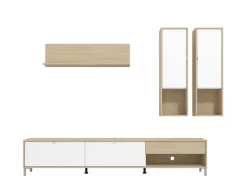 Parete Attrezzata Bianco Opaco Marrone Rovere 7 Ripiani un Cassetto 234x40x176h cm, Modulabile - Elice