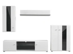 Parete Attrezzata Bianco Opaco Nero Modulabile 7 Ripiani 264x41.5x182h cm, 4 Ante - Ozzero