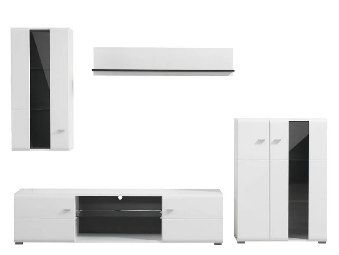 Parete Attrezzata Bianco Opaco Nero Modulabile 7 Ripiani 264x41.5x182h cm, 4 Ante - Ozzero