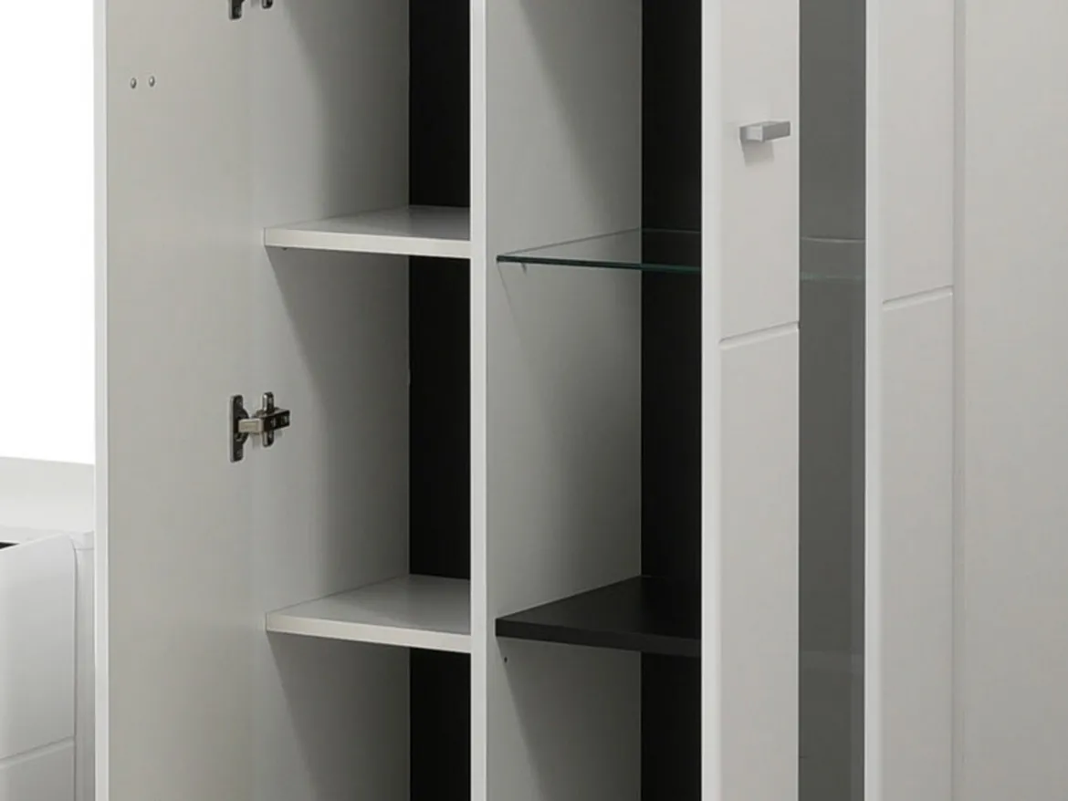 Parete Attrezzata Bianco Opaco Nero Modulabile 7 Ripiani 264x41.5x182h cm, 4 Ante - Ozzero