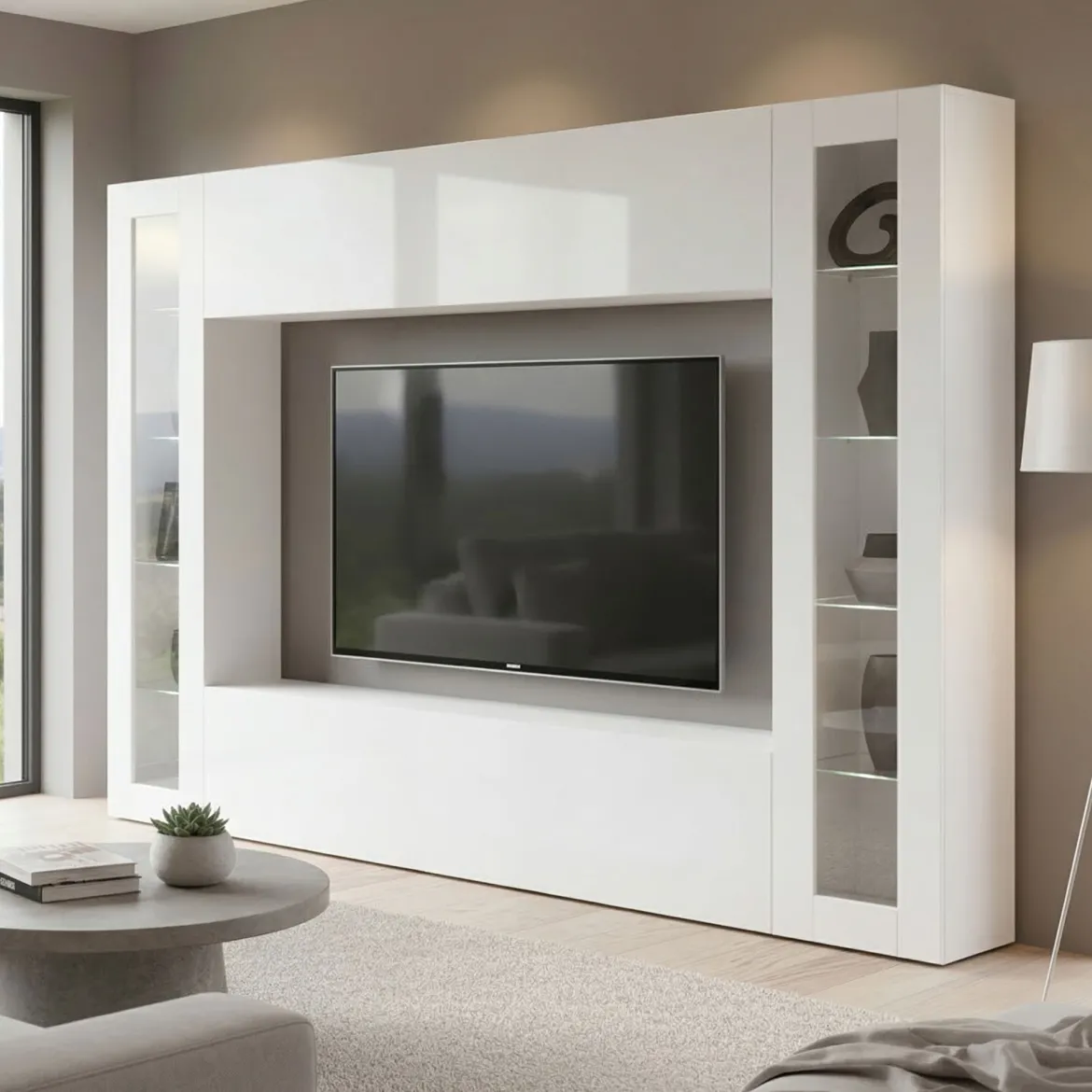 Parete Attrezzata Bianco 8 Ripiani Modulabile 260x30x180h cm, 12 Vani - Bellizzi