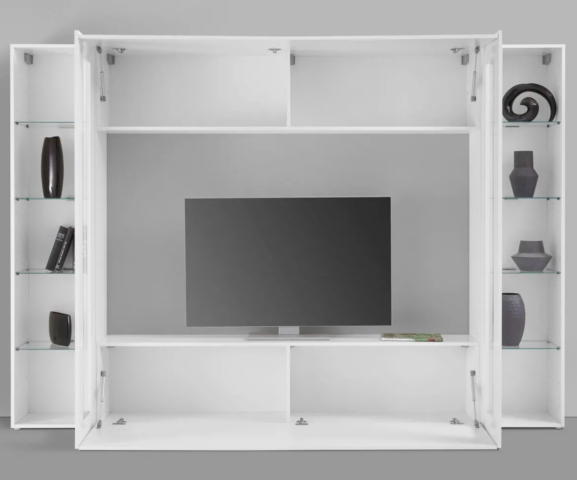Parete Attrezzata Bianco 8 Ripiani Modulabile 260x30x180h cm, 12 Vani - Bellizzi