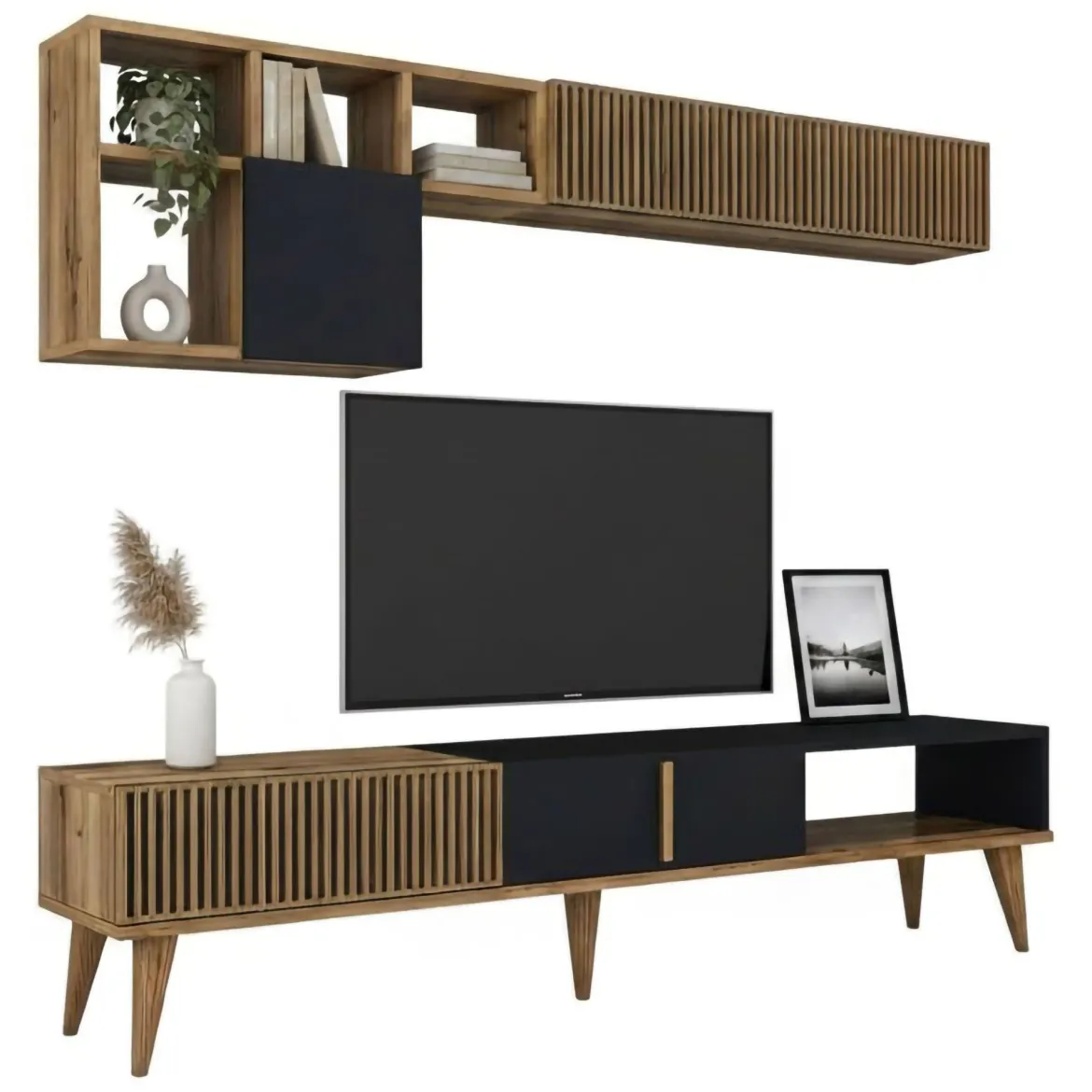 Parete attrezzata design 180cm noce e antracite - Ostro