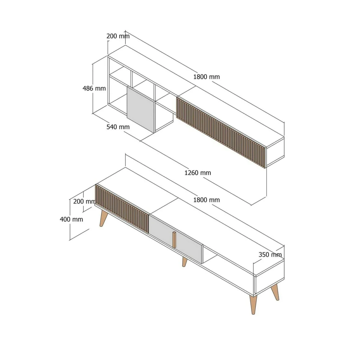 Parete attrezzata design 180cm noce e antracite - Ostro