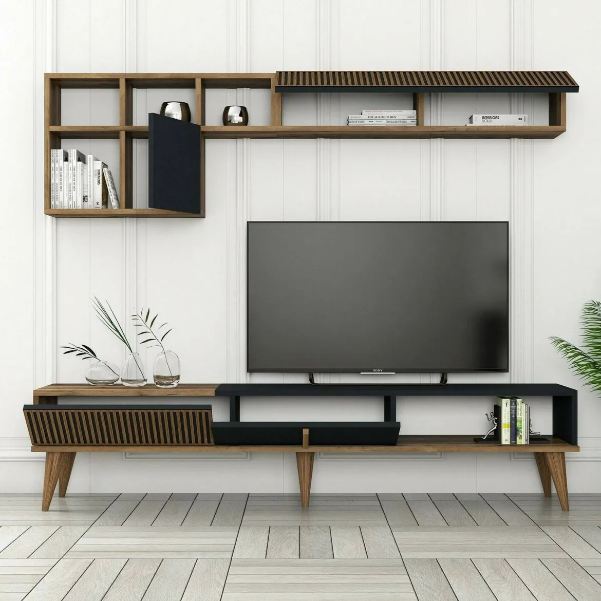 Parete attrezzata design 180cm noce e antracite - Ostro