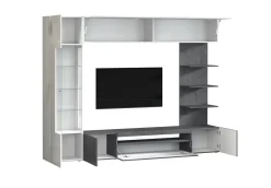 Parete Attrezzata Grigio Ardesia Bianco Lucido 8 Ripiani 5 Ante 245x40x191.2h cm, Apertura Battente - Galatina