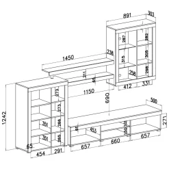 Parete Attrezzata Grigio Cemento Bianco 11 Ripiani Modulabile, 18 Vani - Casies