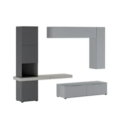 Parete Attrezzata Grigio Nero Antracite Modulabile 2 Cassetti, 9 Ripiani - Riccia