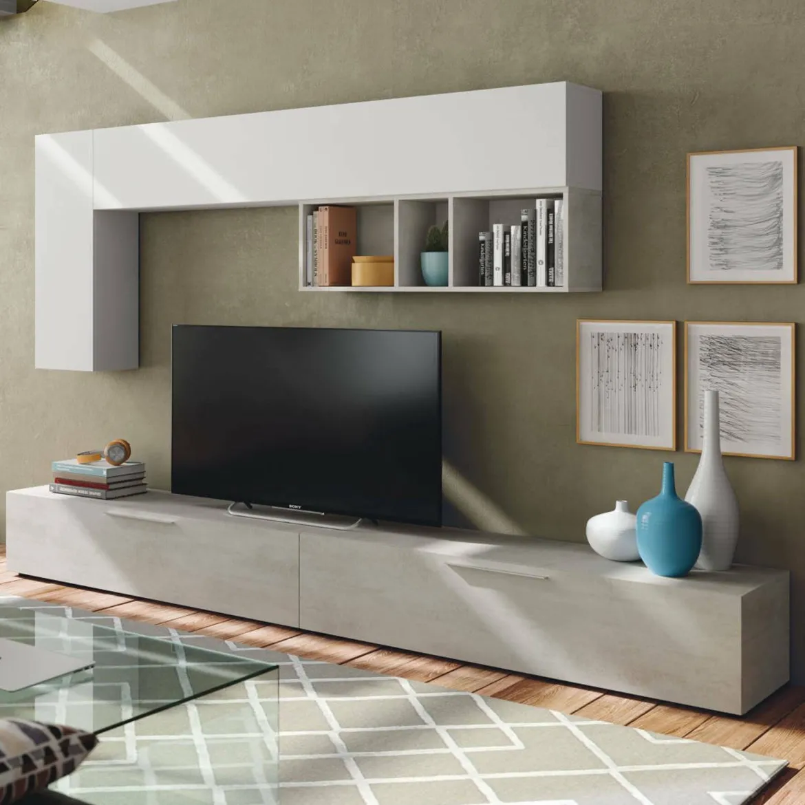 Parete attrezzata in legno 180cm legno e antracite - Arusha
