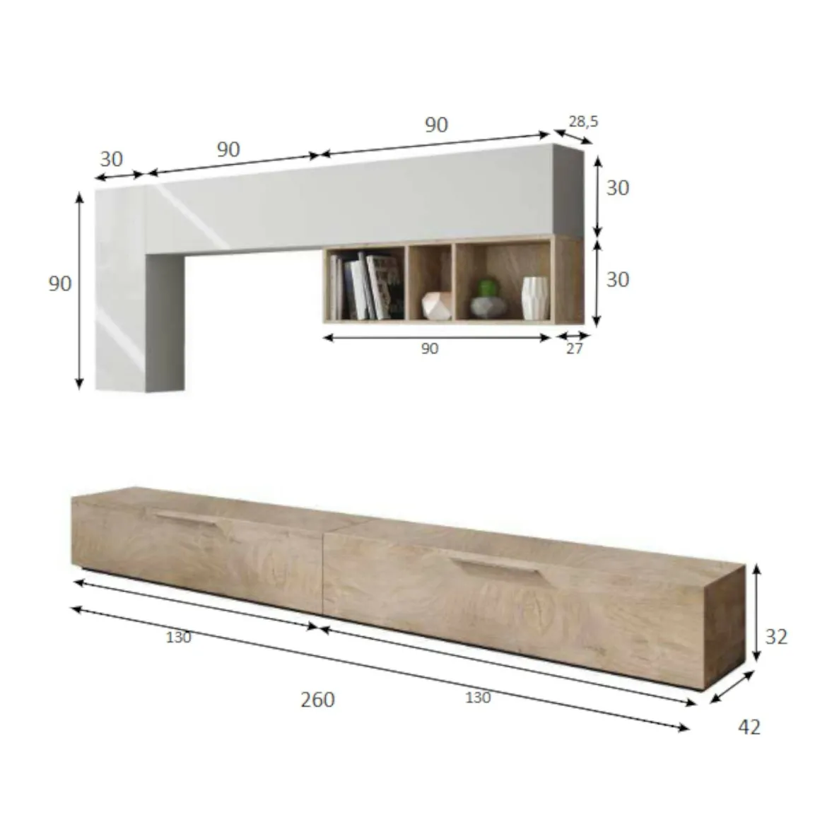 Parete attrezzata in legno 180cm legno e antracite - Arusha