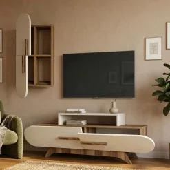 Parete Attrezzata Marrona Noce Bianco 6 Ripiani Modulabile, Apertura Battente, a Ribalta - Ossimo