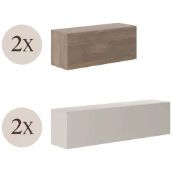 Parete Attrezzata Marrone Noce Beige 5 Ripiani 2 Cassetti, Modulabile - Sovizzo