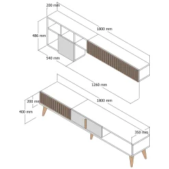Parete Attrezzata Marrone Noce Beige Modulabile 2 Cassetti, 5 Ripiani - Portula