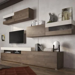 Parete Attrezzata Marrone Noce Bianco 4 Ripiani Modulabile, Apertura Battente, a Ribalta - Cannara