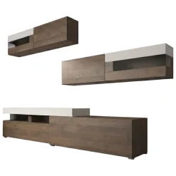 Parete Attrezzata Marrone Noce Bianco 4 Ripiani Modulabile, Apertura Battente, a Ribalta - Cannara
