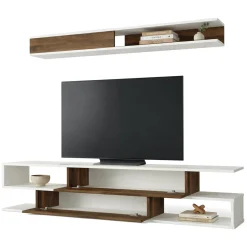 Parete Attrezzata Marrone Noce Bianco Modulabile 4 Ripiani, 2 Ante - Vernole