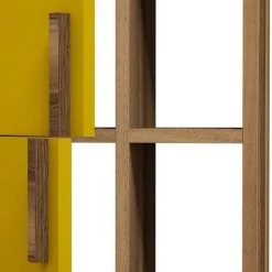 Parete Attrezzata Marrone Noce Giallo Modulabile 10 Ripiani, 5 Ante - Serralta