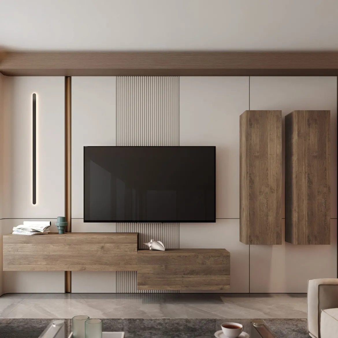 Parete Attrezzata Marrone Noce Modulabile 4 Ripiani, 4 Ante - Gatafa
