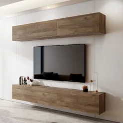 Parete Attrezzata Marrone Noce Modulabile 4 Ripiani, 4 Ante - Suisio