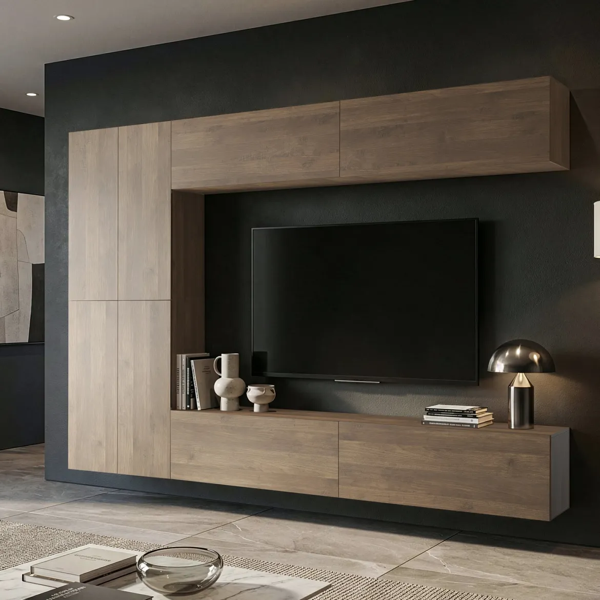 Parete Attrezzata Marrone Noce Modulabile 9 Ripiani, 2 Ante - Visso
