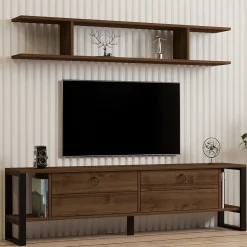 Parete Attrezzata Marrone Noce Nero Antracite 5 Ripiani Modulabile, Apertura Battente, a Ribalta - Ippona