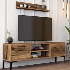 Parete Attrezzata Marrone Noce blu Modulabile 8 Ripiani, 4 Ante - Vanzago