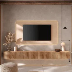 Parete Attrezzata Marrone Pero Bianco Crema Modulabile Apertura Standard, set Componibile Made in Italy - Buti