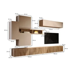 Parete Attrezzata Marrone Pero Bianco Crema Modulabile un Ripiano, set Componibile Made in Italy - Narcao