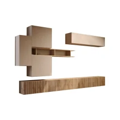 Parete Attrezzata Marrone Pero Bianco Crema Modulabile un Ripiano, set Componibile Made in Italy - Narcao