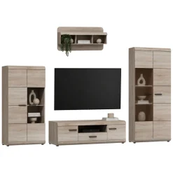 Parete Attrezzata Marrone Rovere Nero 8 Ripiani set Componibile, 5 Vani - Viggiona