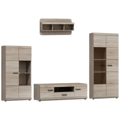 Parete Attrezzata Marrone Rovere Nero 8 Ripiani set Componibile, 5 Vani - Viggiona