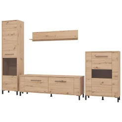 Parete Attrezzata Marrone Rovere Nodi Nero 4 Ripiani 4 Vani 208x40x167h cm, 4 Ante - Staletti