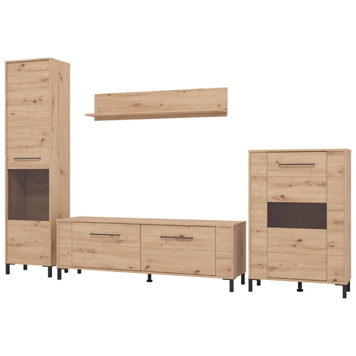 Parete Attrezzata Marrone Rovere Nodi Nero 4 Ripiani 4 Vani 208x40x167h cm, 4 Ante - Staletti