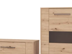 Parete Attrezzata Marrone Rovere Nodi Nero 4 Ripiani 4 Vani 208x40x167h cm, 4 Ante - Staletti
