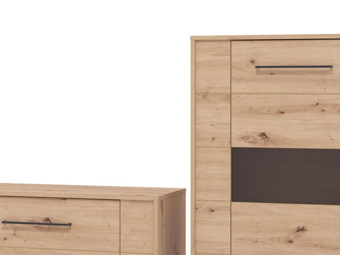 Parete Attrezzata Marrone Rovere Nodi Nero 4 Ripiani 4 Vani 208x40x167h cm, 4 Ante - Staletti