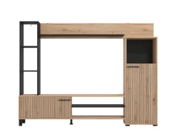 Parete Attrezzata Marrone Rovere Nodi Nero 8 Ripiani 9 Vani 207.5x33x157.5h cm, 2 Ante - Rovato