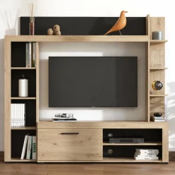 Parete Attrezzata Marrone Rovere Nodi Nero 9 Ripiani 7 Vani 172.5x33x157.5h cm, Un'anta - Bubbiano