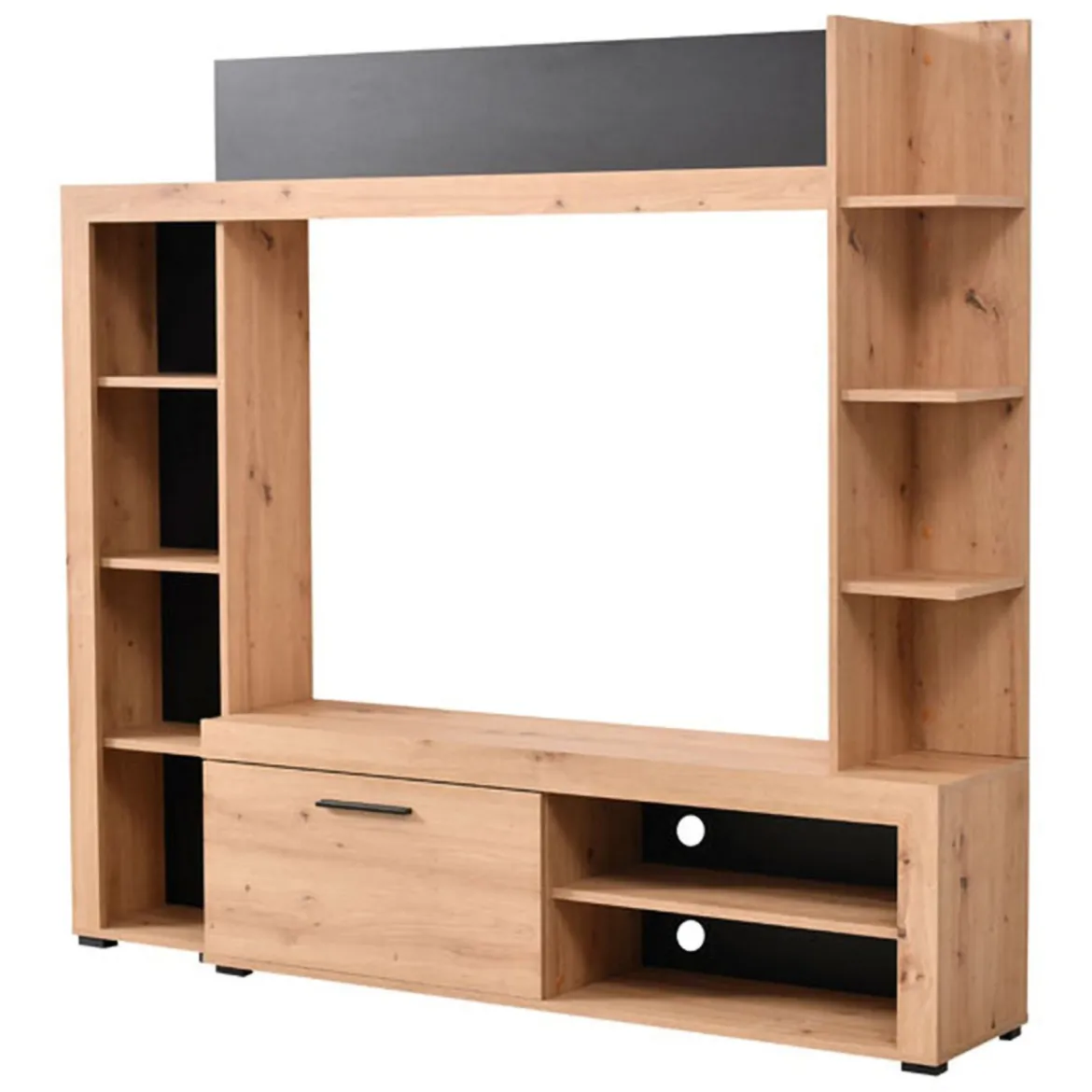 Parete Attrezzata Marrone Rovere Nodi Nero 9 Ripiani 7 Vani 172.5x33x157.5h cm, Un'anta - Bubbiano