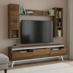 Parete attrezzata moderna 180cm noce e crema - Gordon