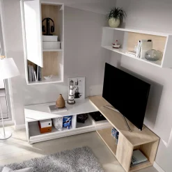 Parete attrezzata modulabile 230cm bianca lucida e rovere - Fortuna
