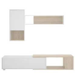 Parete attrezzata modulabile 230cm bianca lucida e rovere - Fortuna