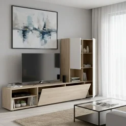 Parete attrezzata multifunzione 227cm bianca e rovere - Abrino