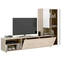 Parete attrezzata multifunzione 227cm bianca e rovere - Abrino