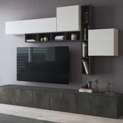 Parete Attrezzata Nero Antracite Bianco 5 Ripiani Modulabile, Apertura Battente, a Ribalta - Ippona