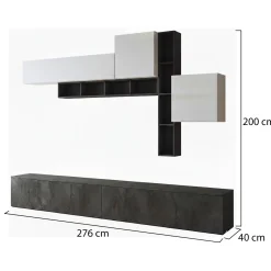 Parete Attrezzata Nero Antracite Bianco 5 Ripiani Modulabile, Apertura Battente, a Ribalta - Ippona