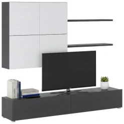 Parete Attrezzata Nero Antracite Bianco Modulabile 4 Ripiani, 6 Ante - Bagnaria