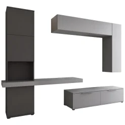 Parete Attrezzata Nero Antracite Grigio 9 Ripiani 2 Cassetti, Modulabile - Dubino