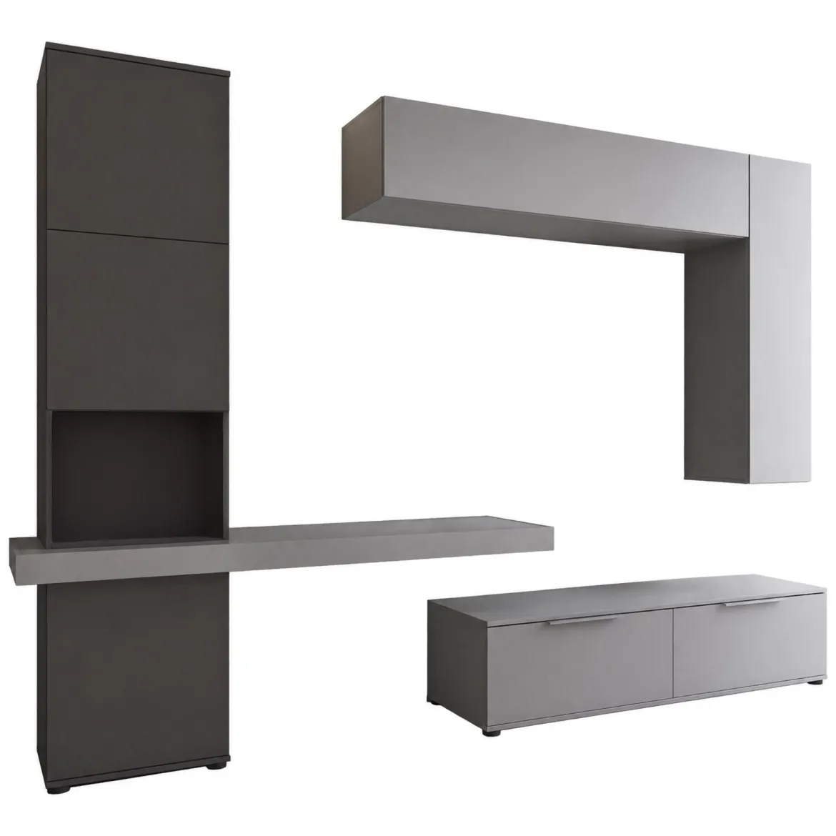 Parete Attrezzata Nero Antracite Grigio 9 Ripiani 2 Cassetti, Modulabile - Dubino